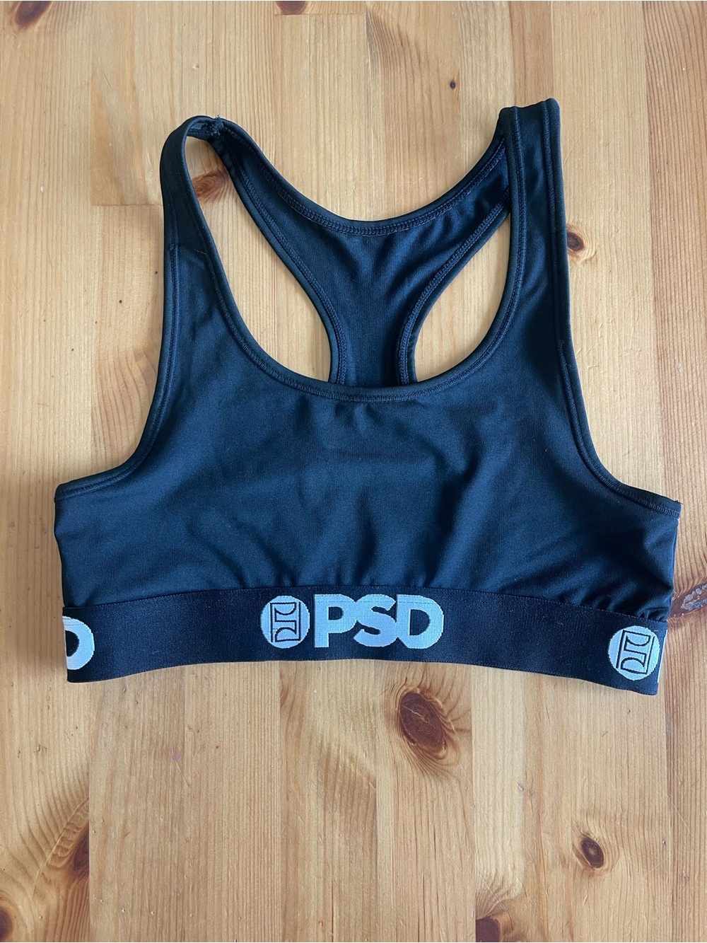PSD Black Racerback Logo Elastic Sports Bra